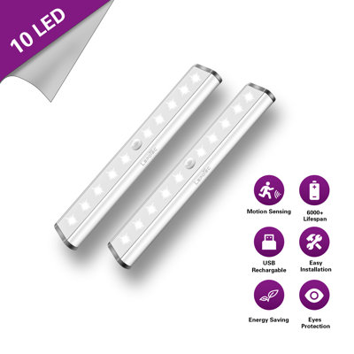 LEPOTEC 7.48Inch 10 LED Cool Wireless Rechargeable Motion Sensor Cabinet Light