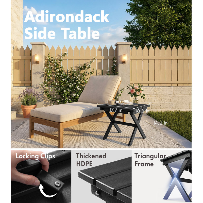 HDPE Patio Folding Outdoor Side Table, Black