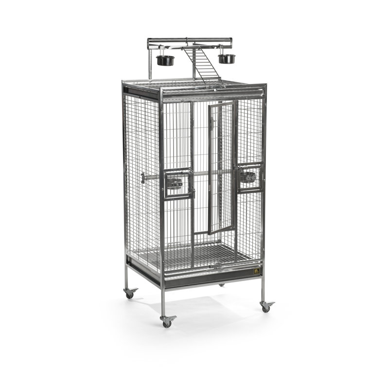 Medium Stainless Steel Playtop Bird Cage with Wheels