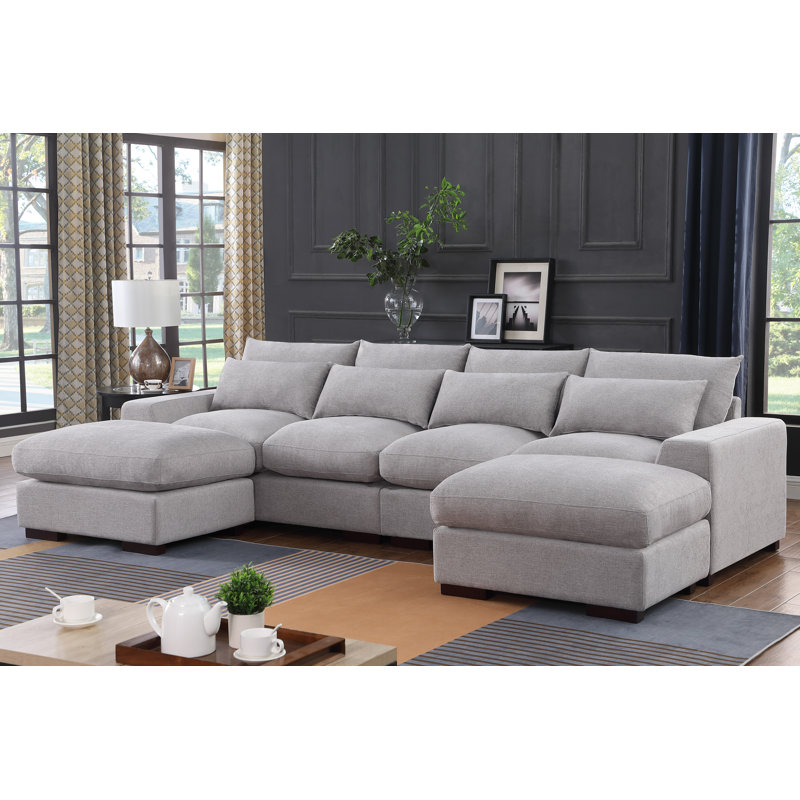 Canapé modulaire rembourré 123,24 po Nyerere, Mélange de lin gris clair