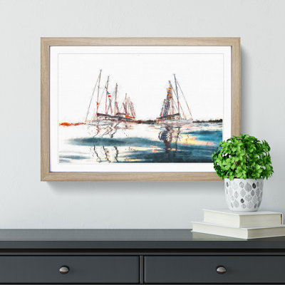 Boats In Majorca Painting - Single Picture Frame Print on MDF