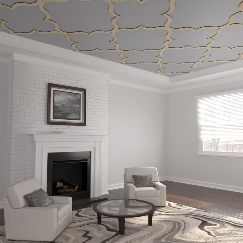 66 7/8"W x 66 7/8"H x 3/8"T King Size May Decorative Fretwork Wood Ceiling Panels, White Oak, 66.83" H x 66.83" W x 0.375" D