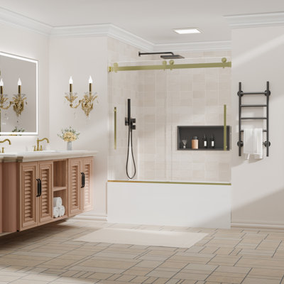 56-60 in. W x 58 in. H Semi-Frameless Sliding Tub Door with 1/4 in. Clear Tempered Glass
