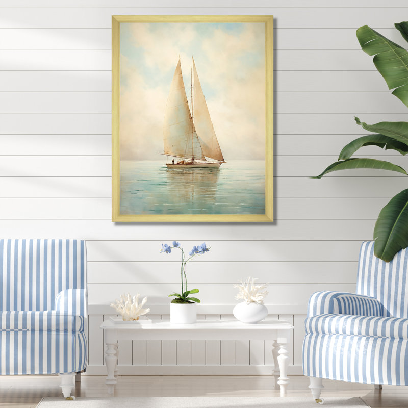Sailboat Whispering Breezes II - Print on Canvas, Gold Single Picture Framed, 32" H x 24" W x 1" D