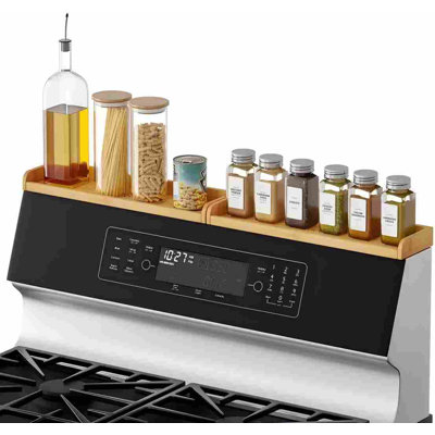 30" Wide Kitchen Shelf Organizer For Stove, Magnetic Bamboo Spices Shelf For Home Stove Kitchen Storage Organization (Fit For Flat Top Only)