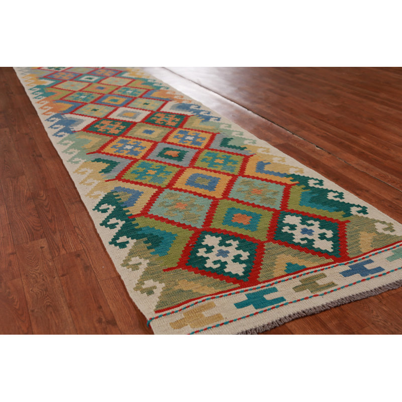 Tapis de couloir oriental en laine Trellis Kilim 3 x 16