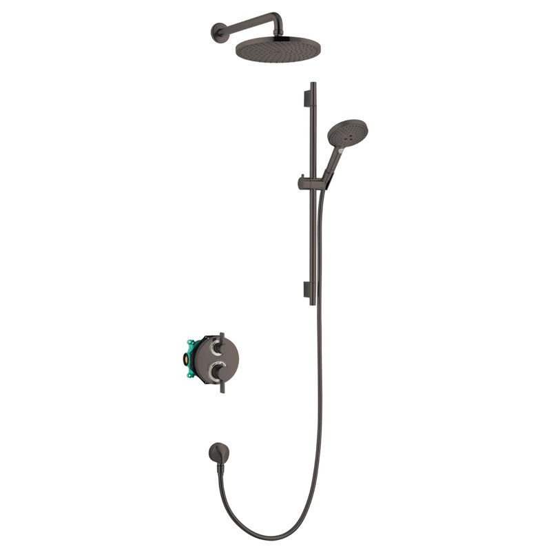 hansgrohe Raindance S Thermostatic Showerhead/Wallbar Set with Rough, 1.75 GPM in Brushed Black Chrome