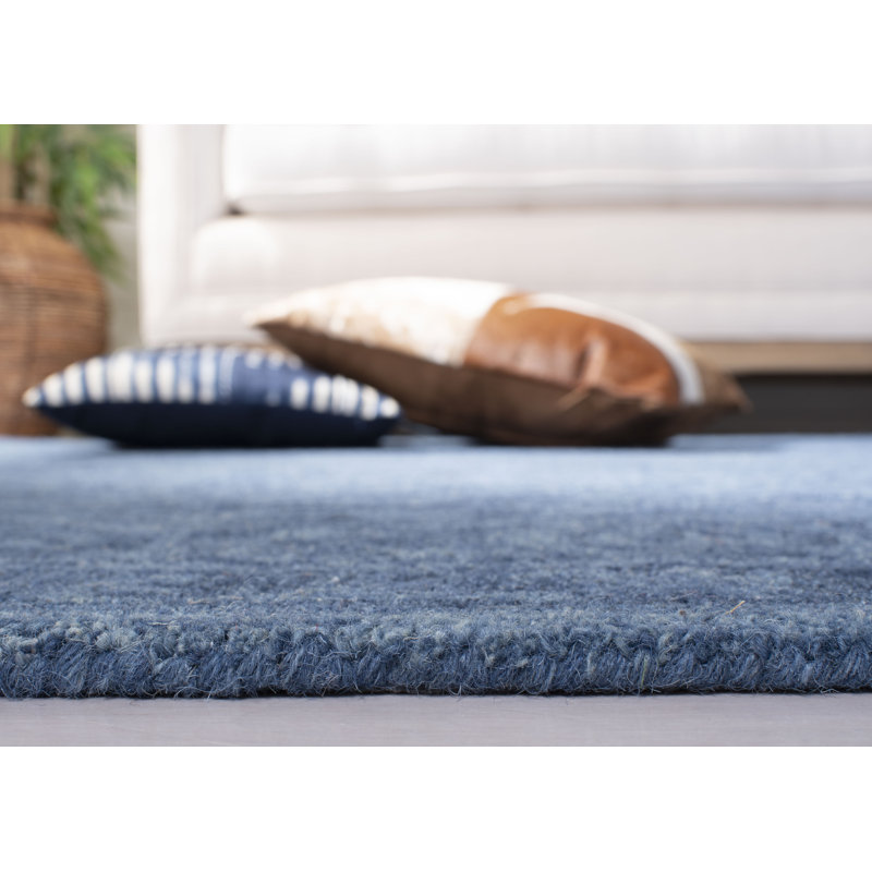 Pimentel Hand Tufted Wool/Cotton Geometric Rug in Navy Blue, Round 7'