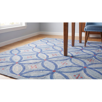 Tapis bleu / gris en laine noué à la main de conception unique 6 pi x 9 pi