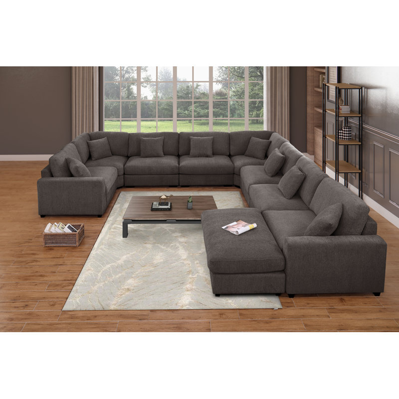 Chenille Modular 12-piece Oversized Reversible Corner Sectional, Dark Gray Polyester
