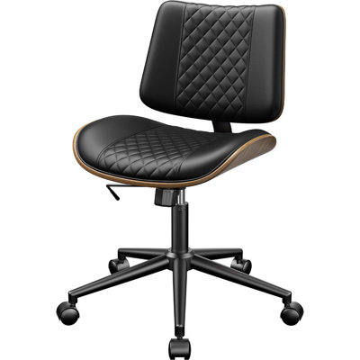 Home Colerain Office Chair No Arms With Wheels, Adjustable Height PU Leather Mid Back 360 Swivel Computer Chair, Armless Small Desk Chair For Office, by George Oliver
