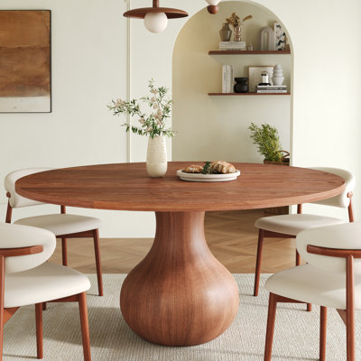 Table de salle à manger ronde Ikerne en noyer rouge massif, 135 cm (53 po), gain de place, idéale pour la cuisine, les restaurants, les petits-déjeuners et les bureaux. Plateau épais de 3 cm (1,2 po).