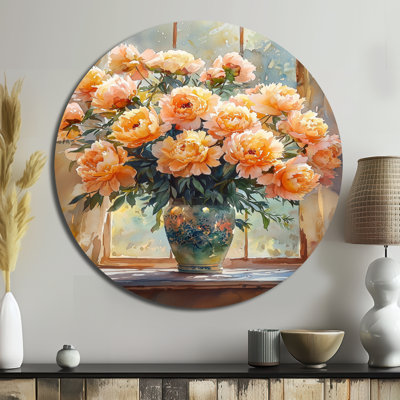 Jollanta - pivoines, art mural rond en métal