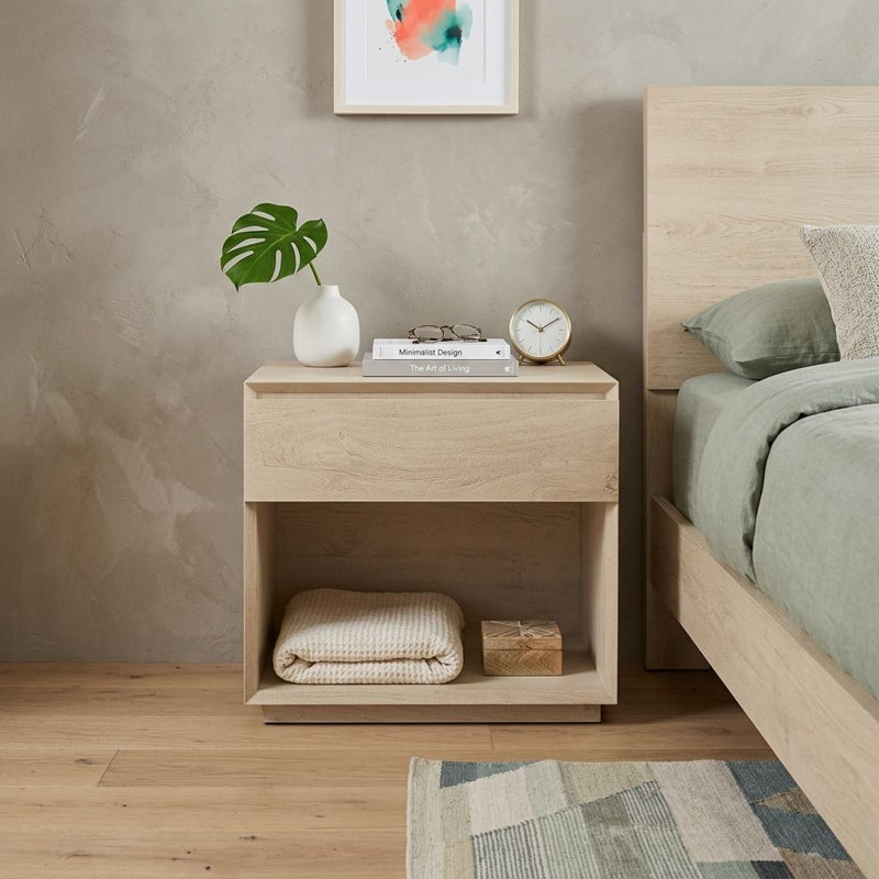 24" Natural Solid Wood One Drawer Nightstand