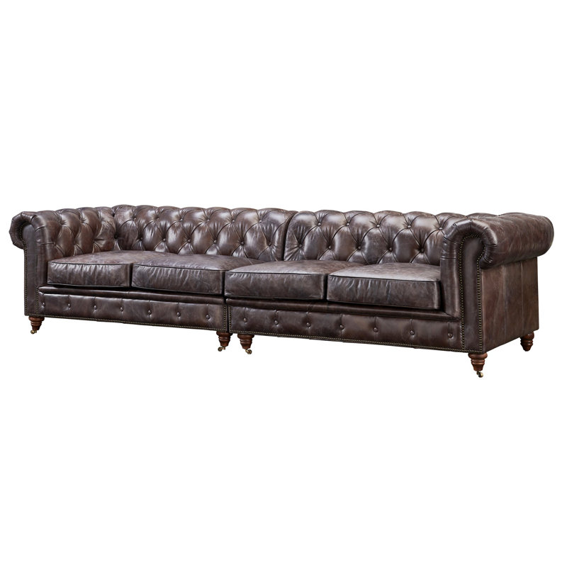 Upholstered 118'' Sofa, Dark Brown Genuine Leather