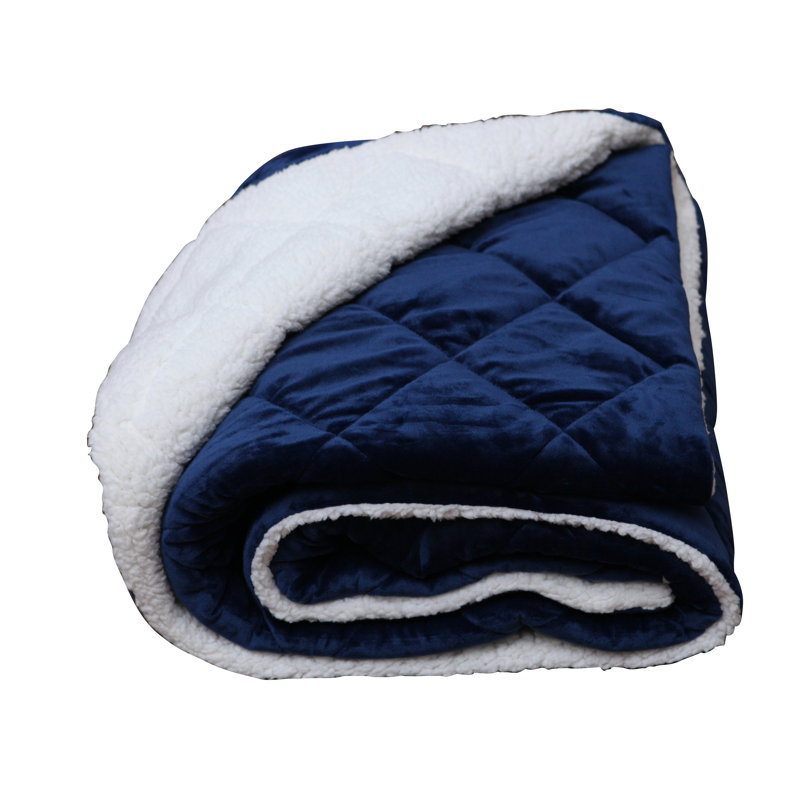 Throw Blanket 60"L x 80"W Polyester 1 Pack Reversible Navy Blue/White