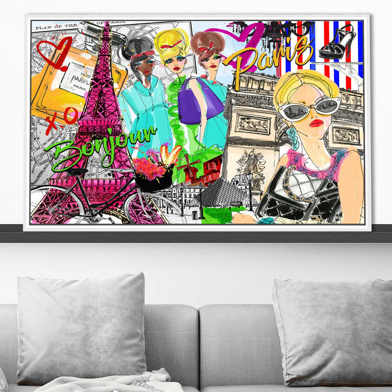 «Take Me To Paris (Horizontal)» par Jodi - impression, H 27,5 po x l 43,5 po x P 2 po, Cadre flottant blanc