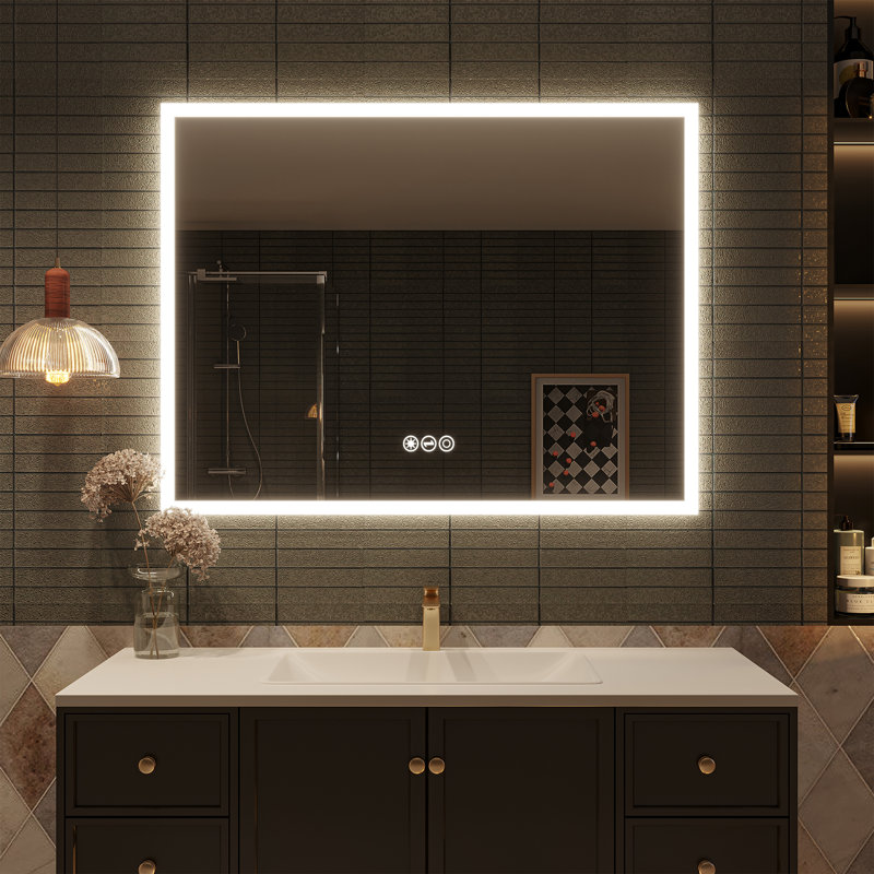 Miroir de salle de bain mural à DEL avec lumières Miroir sans cadre avec température de couleur réglable