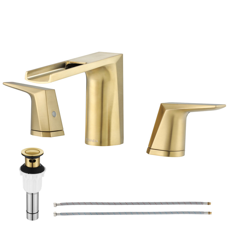 Widespread 2-handle Bathroom Faucet with Drain Assembly, Brushed Gold
