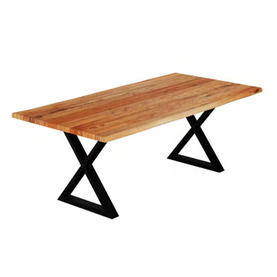 80" Solid Acacia Wood Dining Table with 1.5" Thick Straight Edge Top, Rectangular