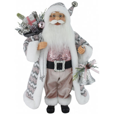 16" Pink & Gray Sequin Chevron Santa