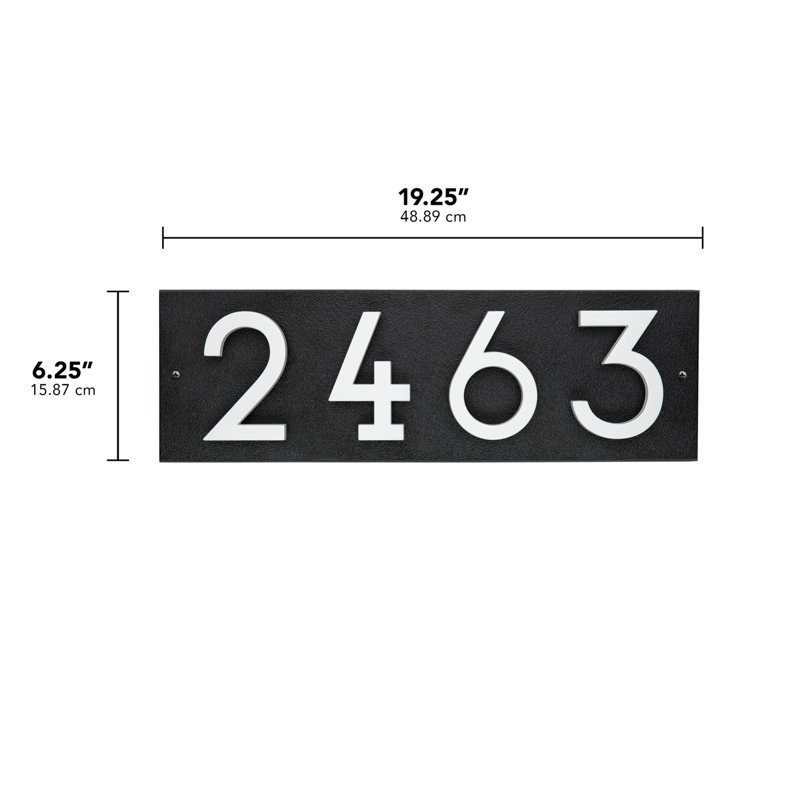Floating Stand-Off 4-Number Horizontal Sign, Black /W/ White Modern Font Numbers, Yes