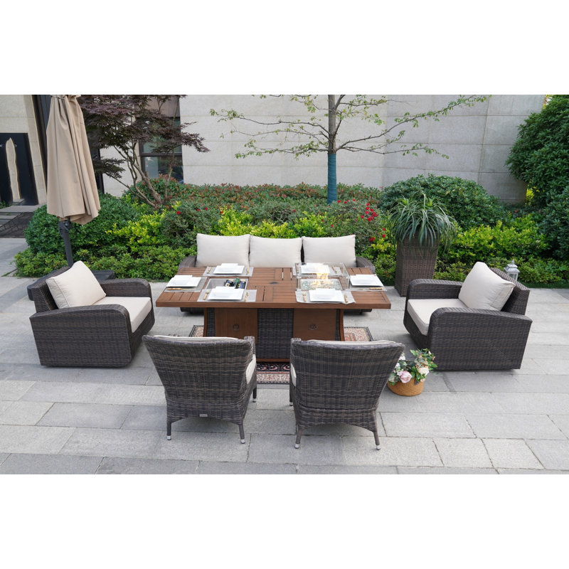 Aliaksey 7 - Person Patio Conversation Set with Cushions, Brown