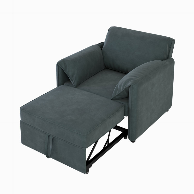 Convertible Pull Out Sleeper Chair with Adjustable Backrest with Thicked Cushions, Lin gris