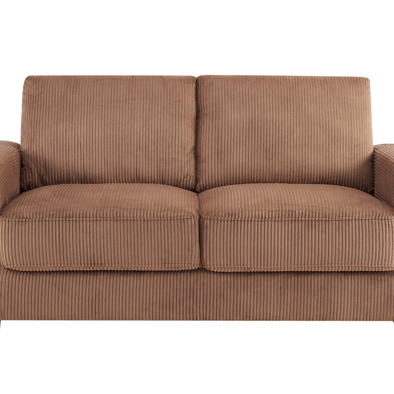 Velours côtelé brun moderne à 2 places, tissu confortable à toutes les saisons, style minimaliste, pieds noirs, décoration intérieure et de bureau pour différents espaces, tissu froissé, design, structure