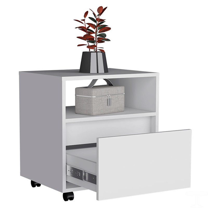 Table de chevet, table de bout, roulettes de table d'appoint, tiroir simple, Blanc