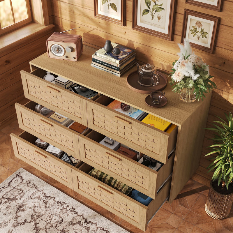 Solid Wood 115cm W 6 - Drawer Chest of Drawers, Brown