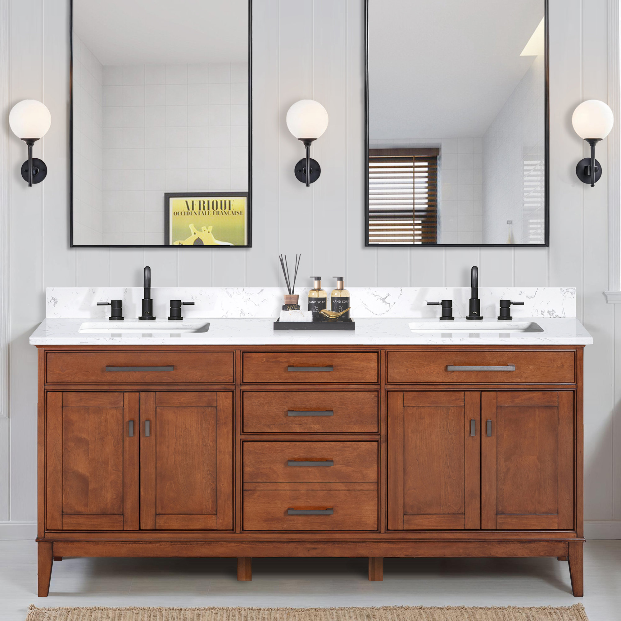 Anglet 73" Double Bathroom Vanity Set, Cala White, Tobacco