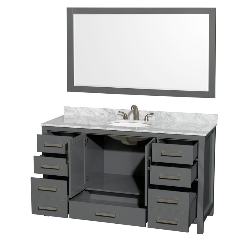Sheffield 60" Single Bathroom Vanity Set with Mirror, Dark Gray, 8" widespread