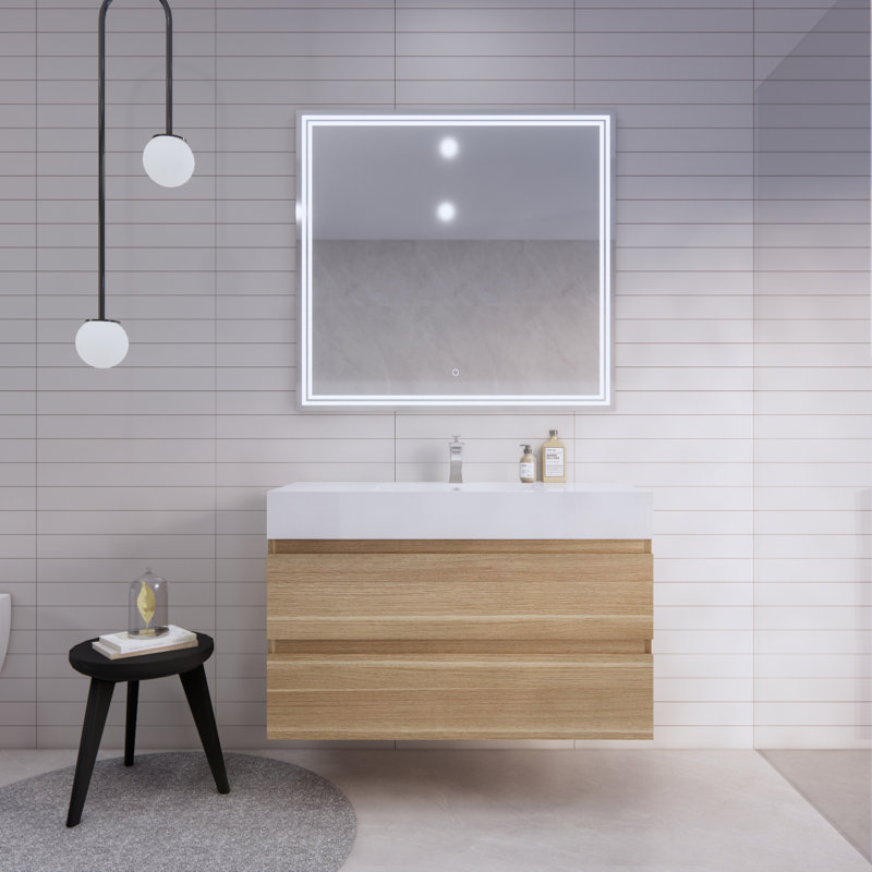 Ensemble de meuble-lavabo mural simple 42 po Babajide, Chêne blanc