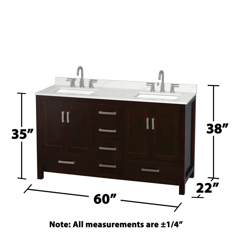 Sheffield 60" Freestanding Double Bathroom Vanity with Quartz Top with 58" Mirror, Chrome, Brown, Giotto Quartz