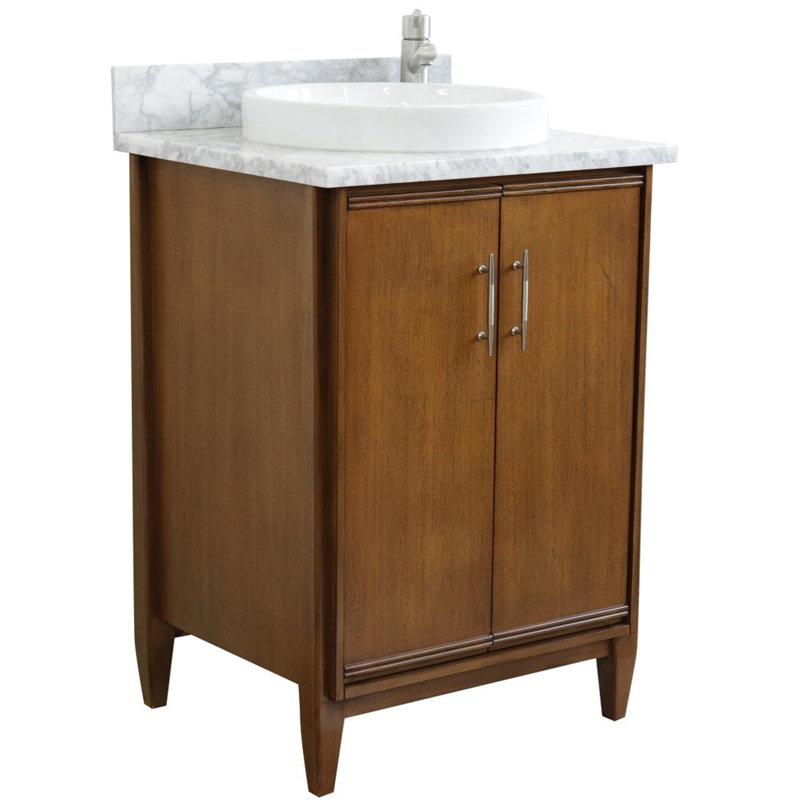 25'' Single Bathroom Vanity with Top, White Carrara Marble