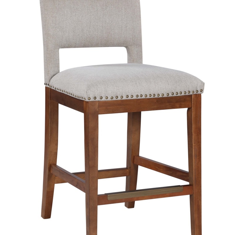 Tabourets de bar rembourrés avec clous et pieds en bois (1 pièce seulement)