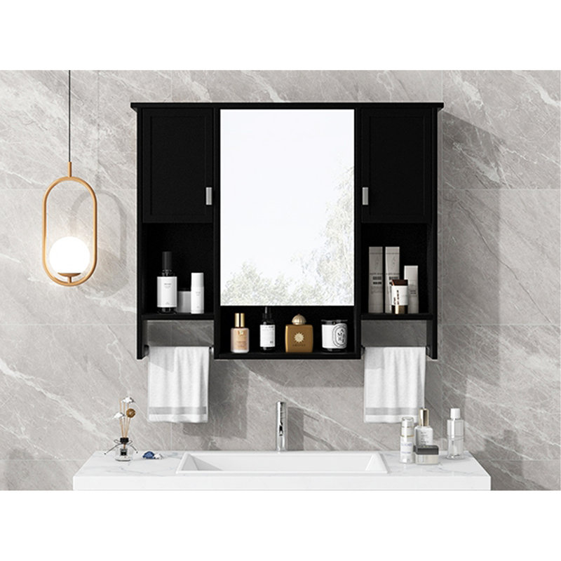 Armoire de rangement murale moderne 35 po x 28 po, armoire de salle de bain murale avec miroir, armoire à pharmacie avec barre à serviettes