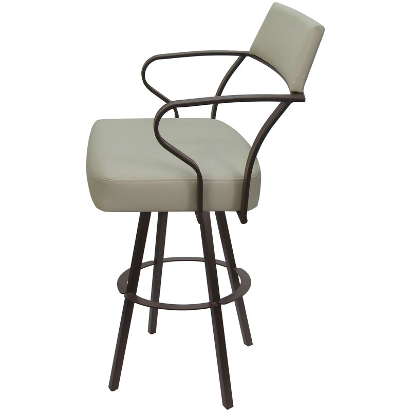 Tabouret de comptoir pivotant en métal 26 po Labawld, Vinyle beige / cadre gris