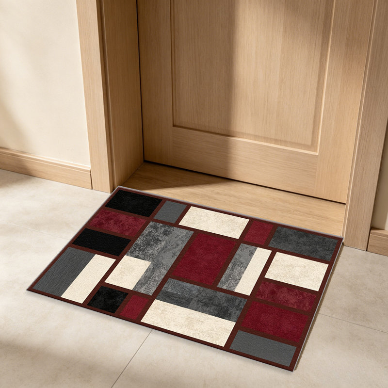 Black, Red and Beige Geometric Blocks carpet-easy to clean, machine-washable, soft and comfortable; suitable for door mats, kitchens, living rooms, bedrooms, corridors, and laundry areas. Easy to clean, durable carpet for home decoration.