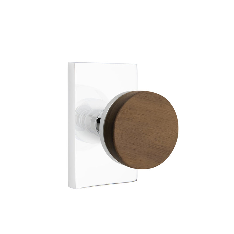 Ensemble de boutons de passage Emtek Select avec rosette rectangulaire moderne et tige conique, bouton en noyer foncé
