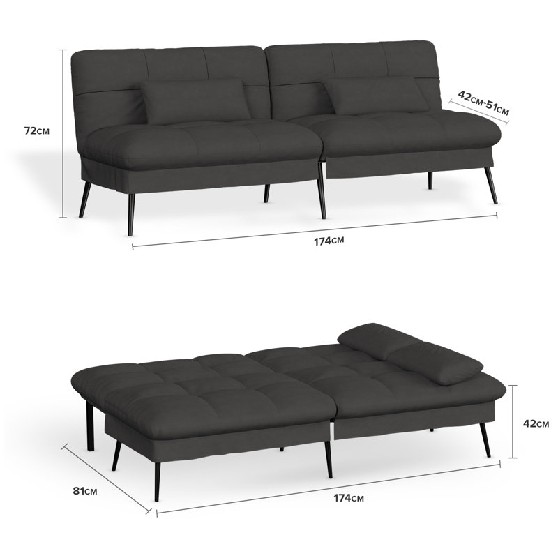 Richas Convertible Futon Sofa Bed, 68″Fabric Futon Couch with Adjustable Backrest, Loveseat Futon Sleeper Recliner for Living Room Furniture