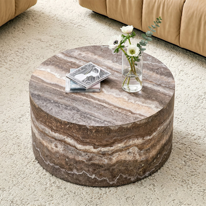 Table basse cylindrique à motif pierre de grotte l 23,6 po x H 11,8 po de hauteur, mobilier en bois aggloméré, Gris