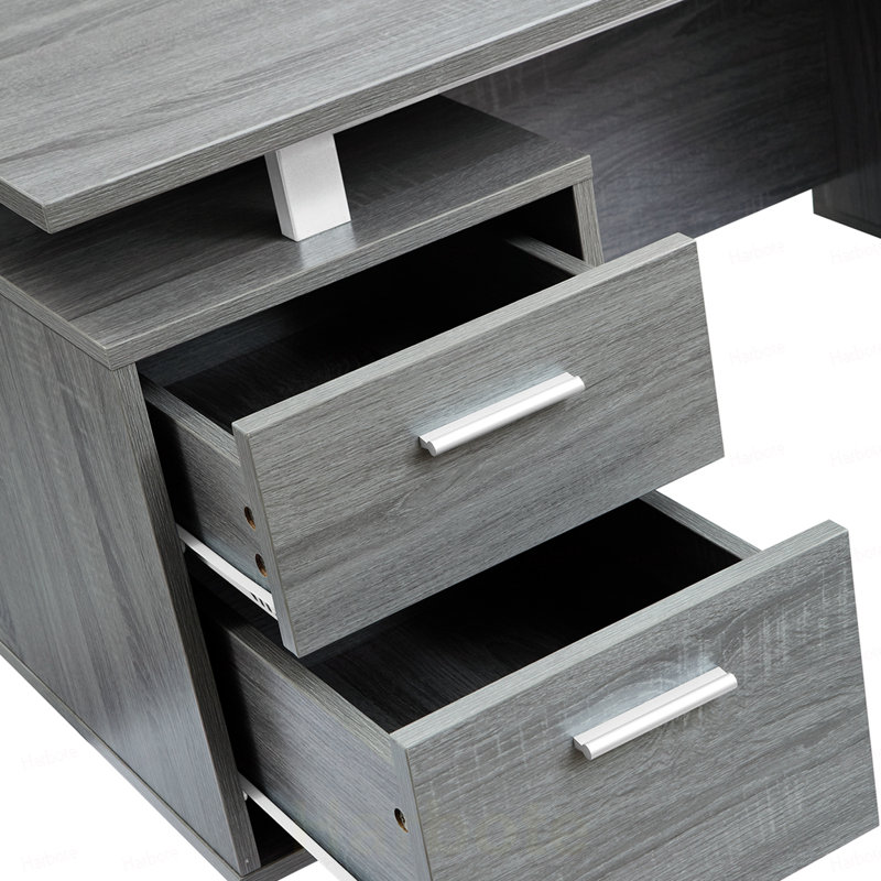 Bureau gris avec tiroirs et rangement, Gris