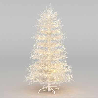 6FT Pre-lit  Aspen Fir  Artificial Christmas Tree, Hinged Xmas Tree 623  Branch Tips, 420 Warm White LED Lights, Holiday Coral Christmas Tree for Home Party