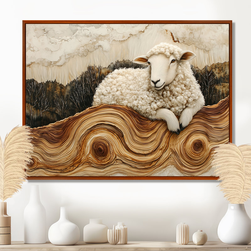 Donart, moutons abstraits à la ferme, art mural, H 24 po x l 32 po, Floater Framed, Brun