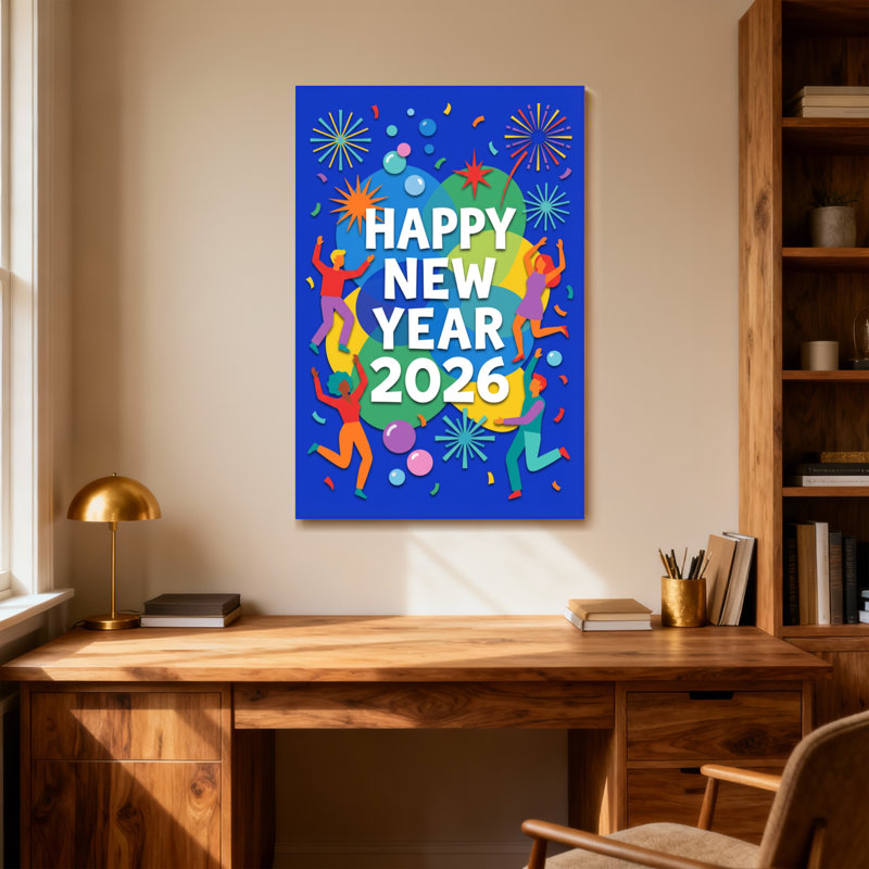 Fashion Happy New Year 2026 Celebration Design, H 30 po x l 20 po