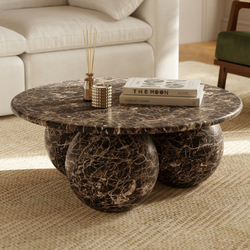 Marmo Cement Coffee Table with Faux Marble Finish, Empero Brown
