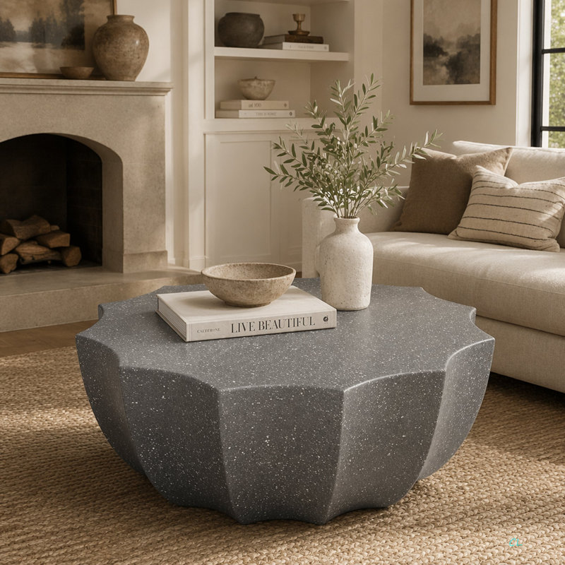 Table basse imperméable 35,43 po moderne pour l'extérieur et l'intérieur, conception en ciment MgO durable, convient aux terrasses, jardins, arrière-cours et salons