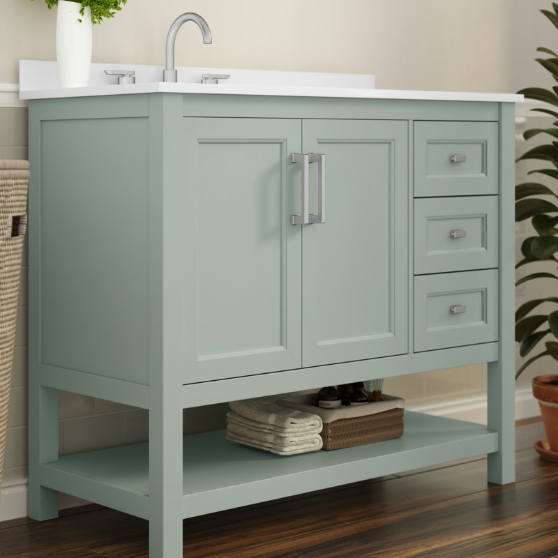 Ensemble de meuble-lavabo simple 36 po avec lavabo, armoire, tablette de rangement ouverte et tiroirs de rangement Caniya